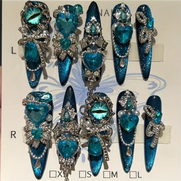 10pcs Handmade Wearing Armor Blue Cat Eye Sparkling Eye Love Sparkling Glitter - Picture 5 of 7